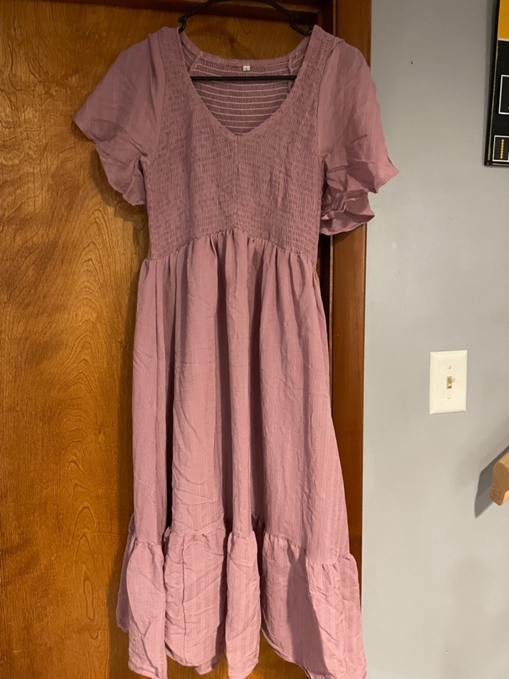 Maternity Smocked Flutter-Sleeve Dress